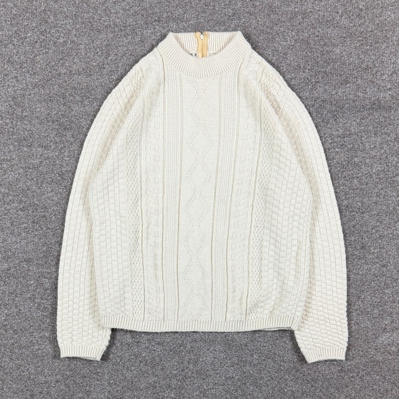 penny pepper Sweaters - Vintage Mock Neck Preppy Cable-knit Diamond Fisherman Pullover Sweater Women’s S